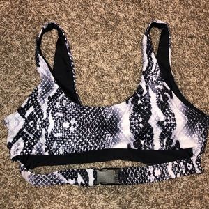 Padded snakeskin bikini top with buckle strap
